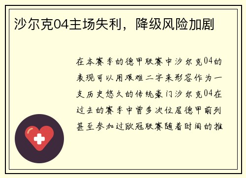 沙尔克04主场失利，降级风险加剧